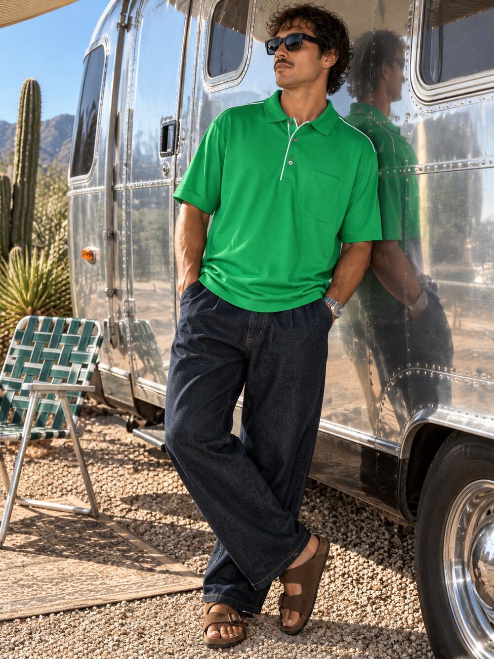 Grand Slam Golf Polo Shirt Mens XL Green White Piping Pocket Performance